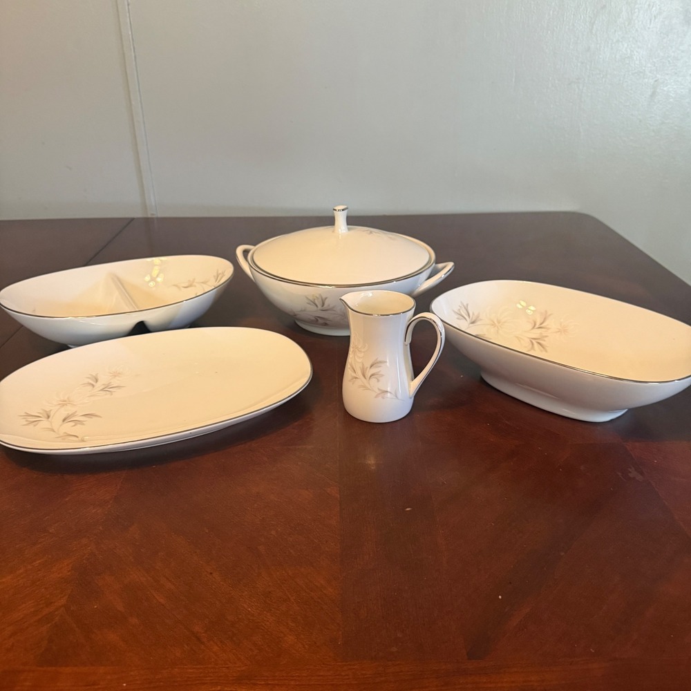 Noritake Rowena 6322 Fine China Serving Set Platter Casserole Bowl Creamer